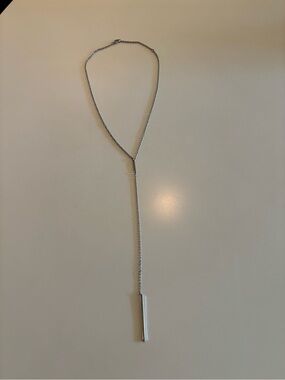 Silver Toned Lariat Drop Necklace - Sleek Bar Pendant
